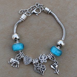 Adjustable Bracelet with cute charm Elephant Heart Key Charm Bead